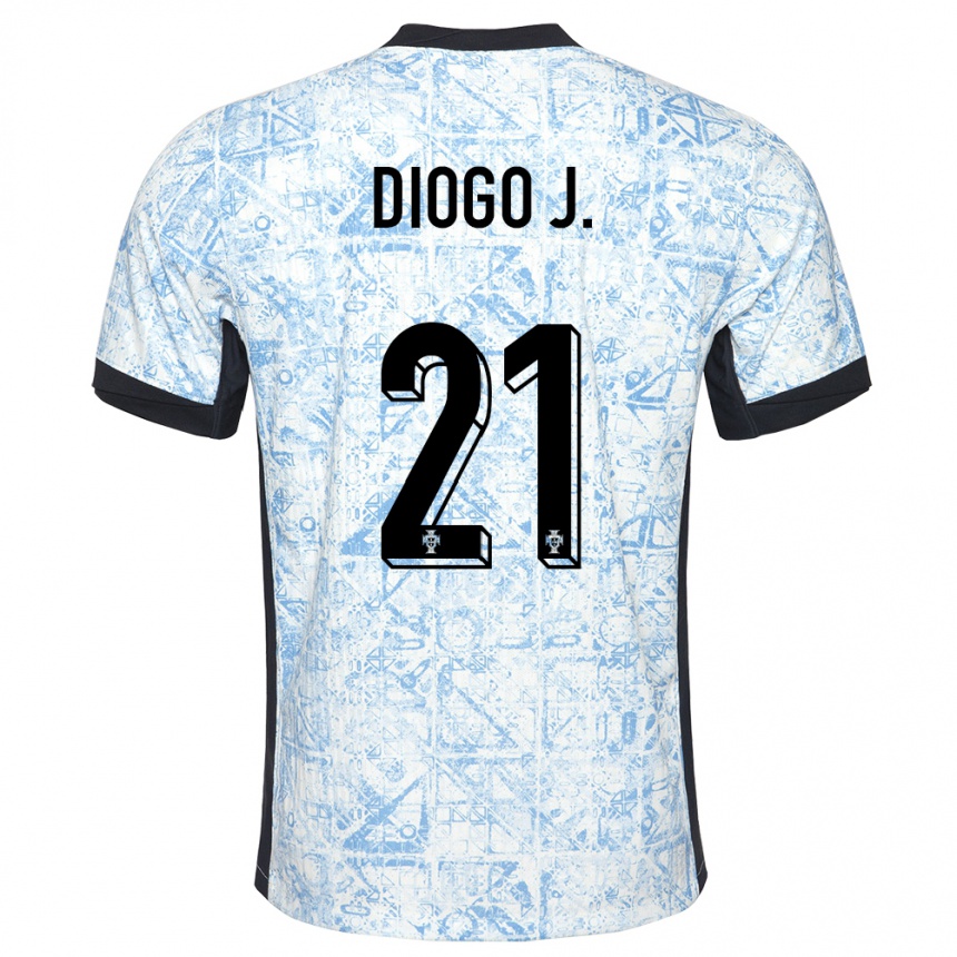 Kids Football Portugal Diogo Jota #21 Cream Blue Away Jersey 24-26 T-Shirt Canada