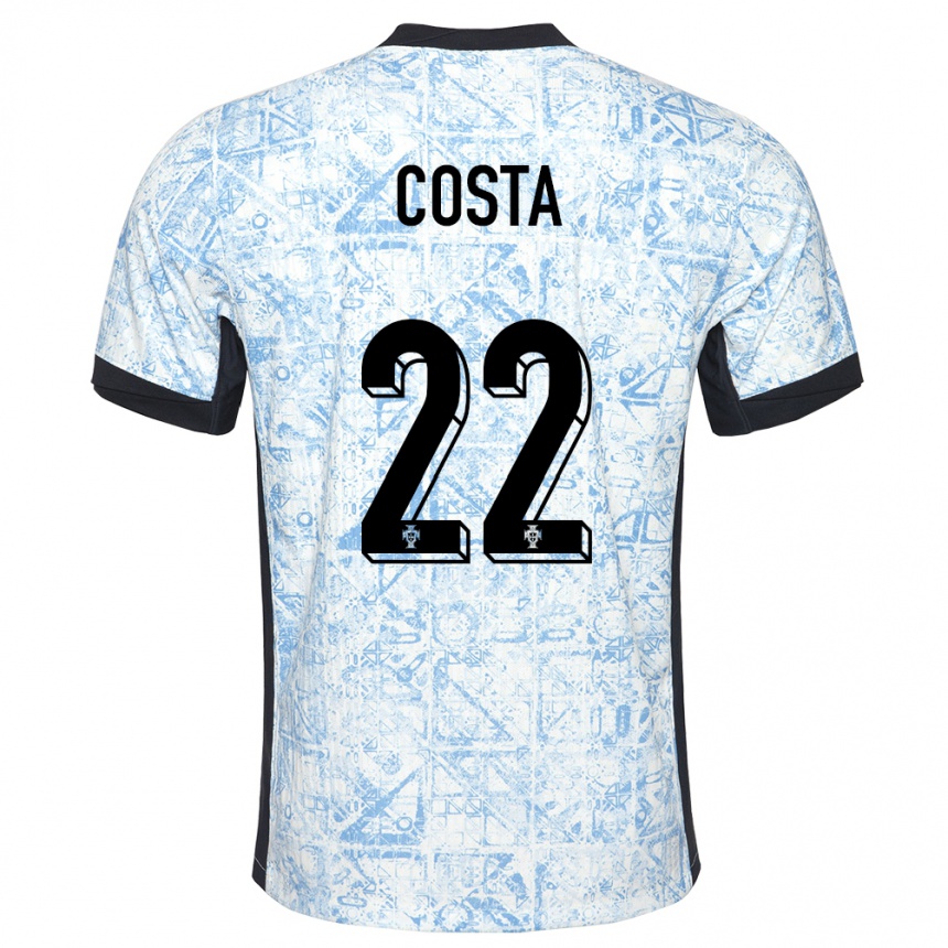 Kids Football Portugal Diogo Costa #22 Cream Blue Away Jersey 24-26 T-Shirt Canada