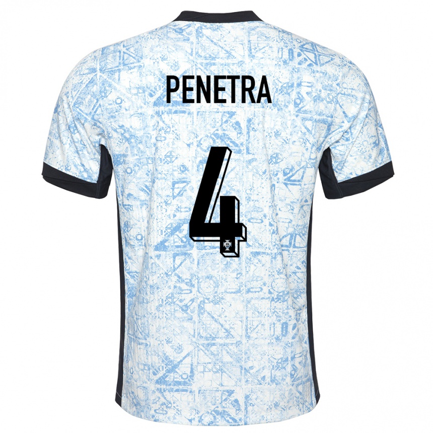 Kids Football Portugal Alexandre Penetra #4 Cream Blue Away Jersey 24-26 T-Shirt Canada