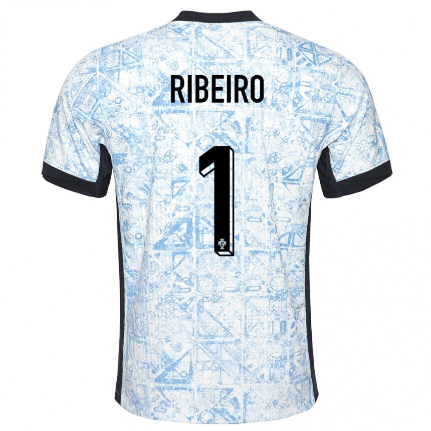 Kids Football Portugal Goncalo Ribeiro #1 Cream Blue Away Jersey 24-26 T-Shirt Canada