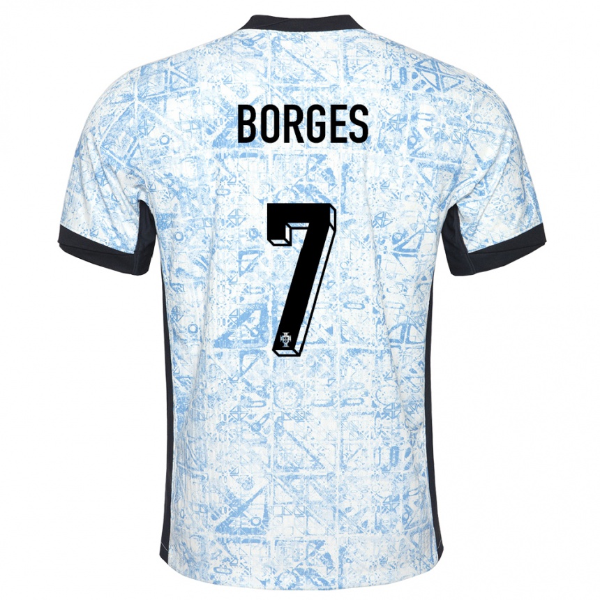 Kids Football Portugal Carlos Borges #7 Cream Blue Away Jersey 24-26 T-Shirt Canada