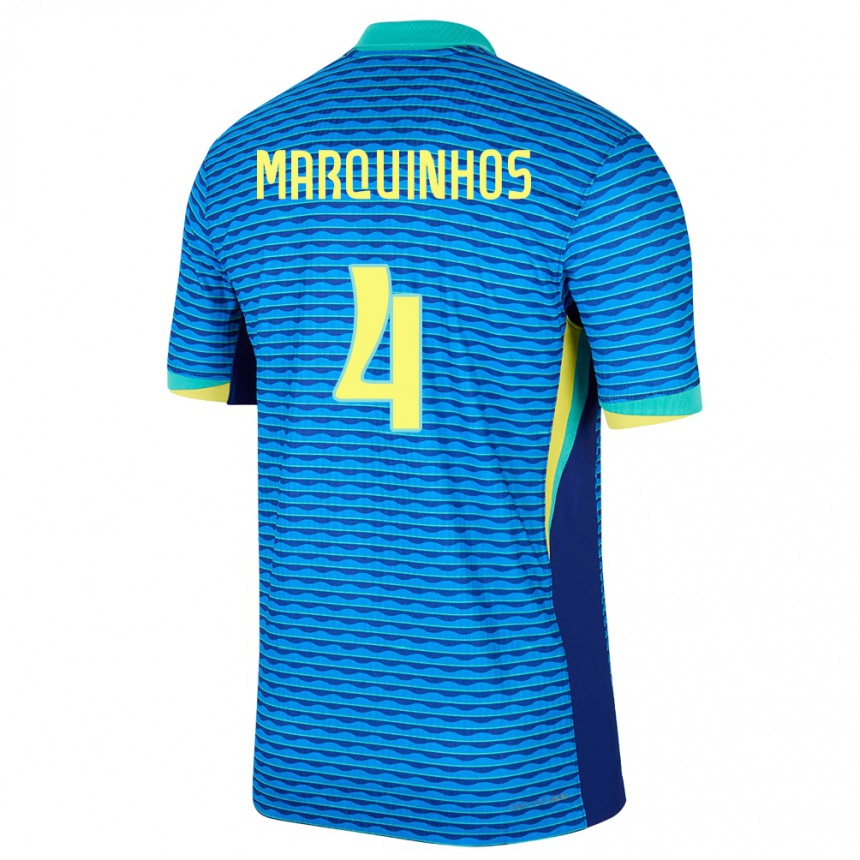 Kids Football Brazil Marquinhos #4 Blue Away Jersey 24-26 T-Shirt Canada