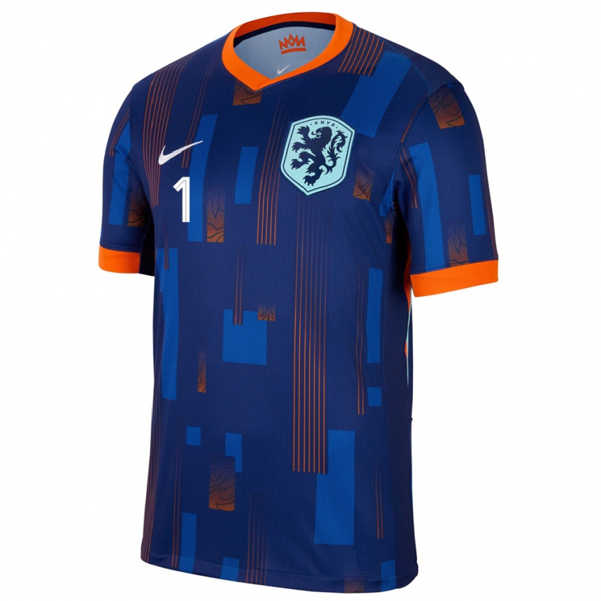 Kids Football Netherlands Daphne Van Domselaar #1 Blue Away Jersey 24-26 T-Shirt Canada