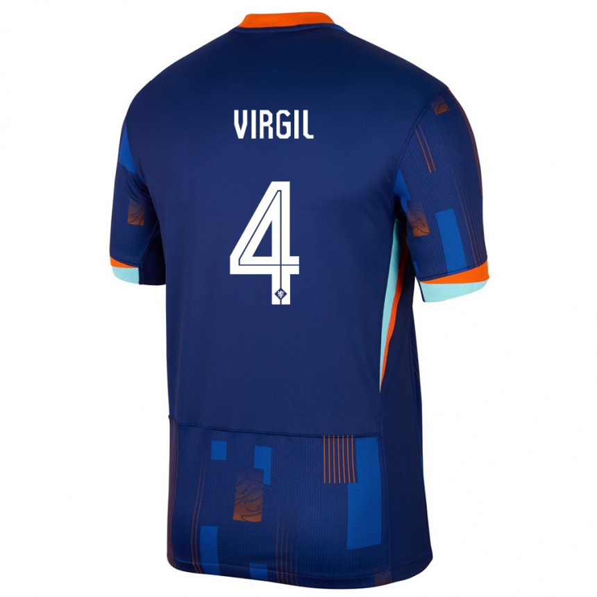 Kids Football Netherlands Virgil Van Dijk #4 Blue Away Jersey 24-26 T-Shirt Canada