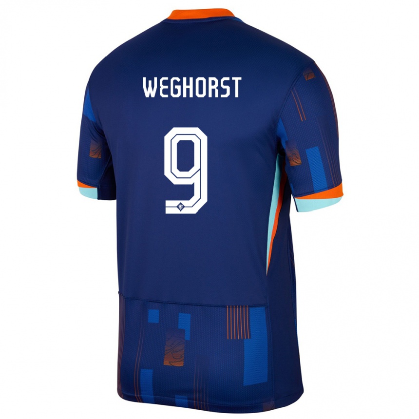 Kids Football Netherlands Wout Weghorst #9 Blue Away Jersey 24-26 T-Shirt Canada