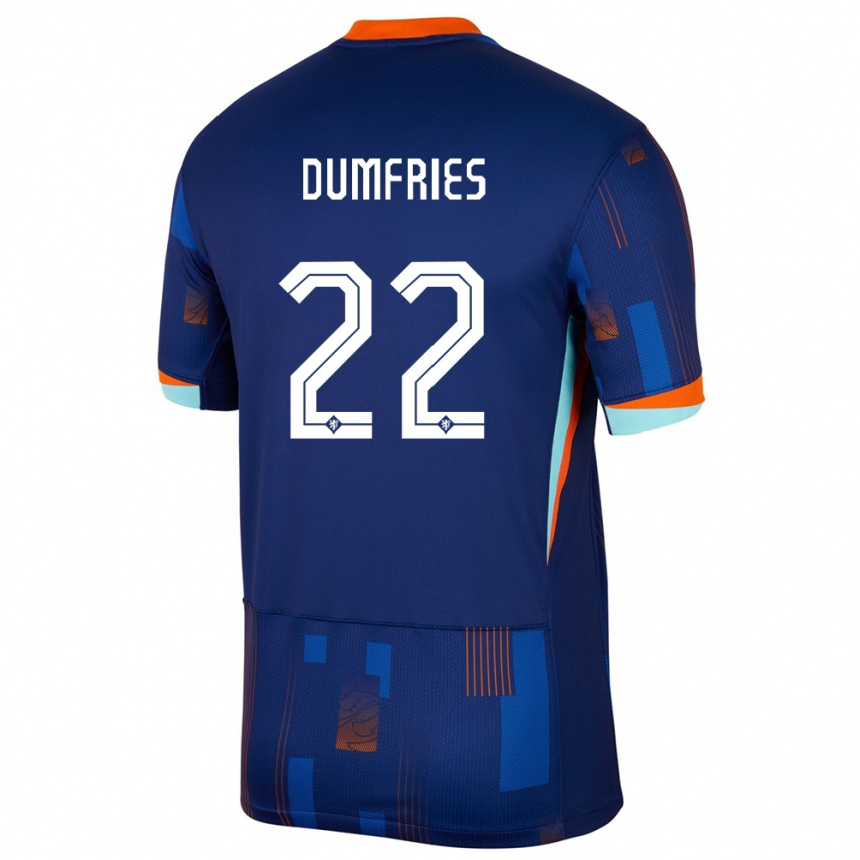 Kids Football Netherlands Denzel Dumfries #22 Blue Away Jersey 24-26 T-Shirt Canada