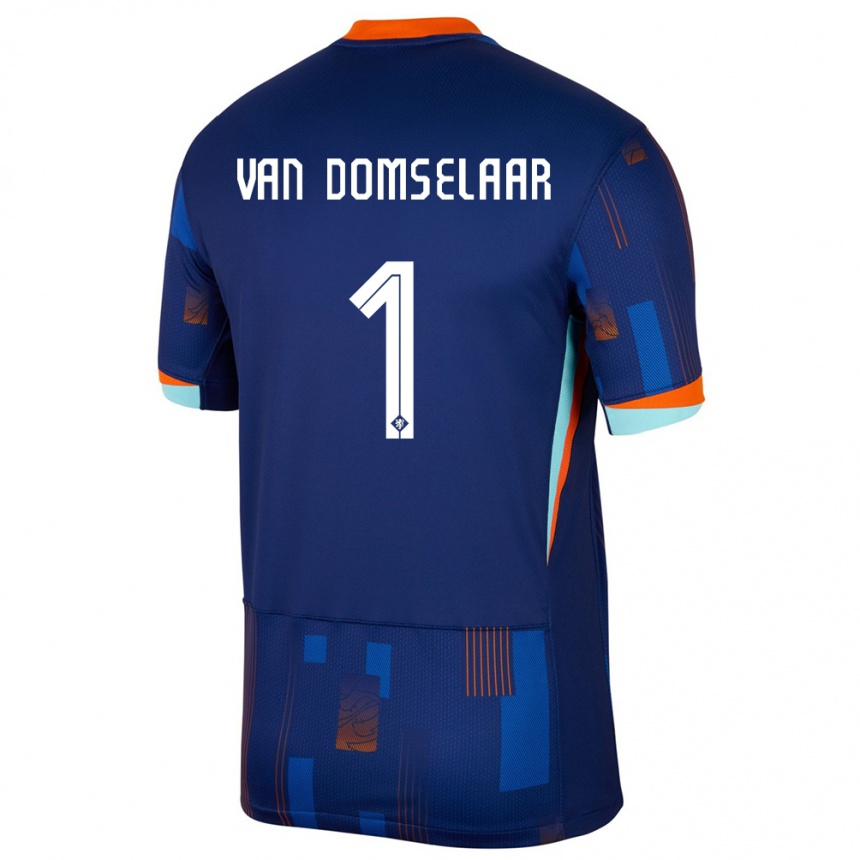 Kids Football Netherlands Daphne Van Domselaar #1 Blue Away Jersey 24-26 T-Shirt Canada