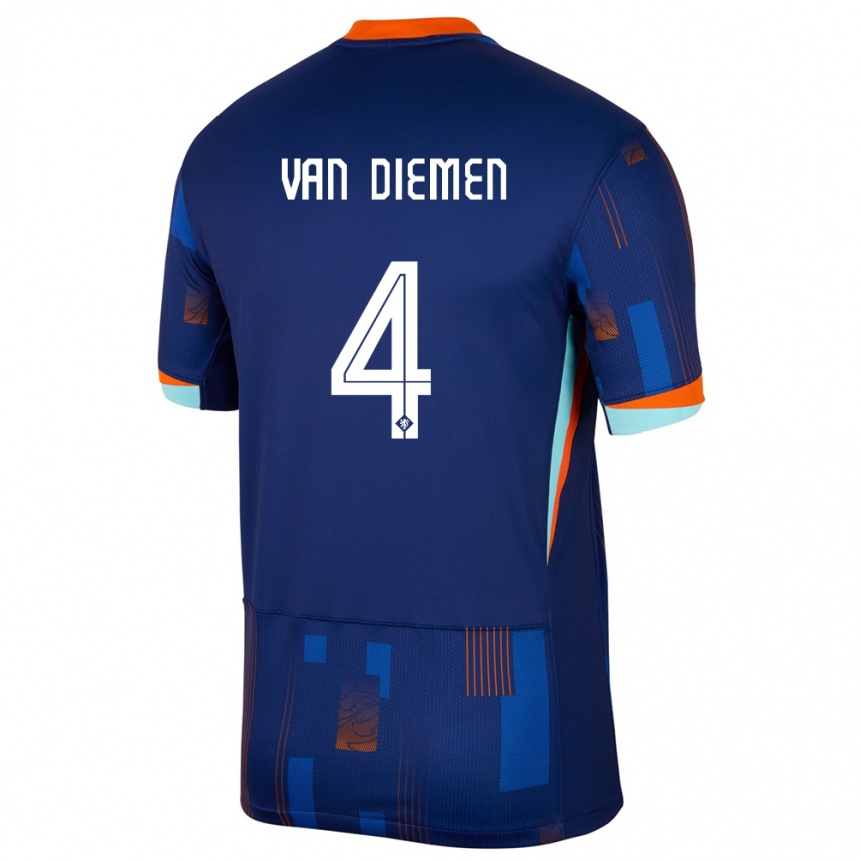 Kids Football Netherlands Samantha Van Diemen #4 Blue Away Jersey 24-26 T-Shirt Canada