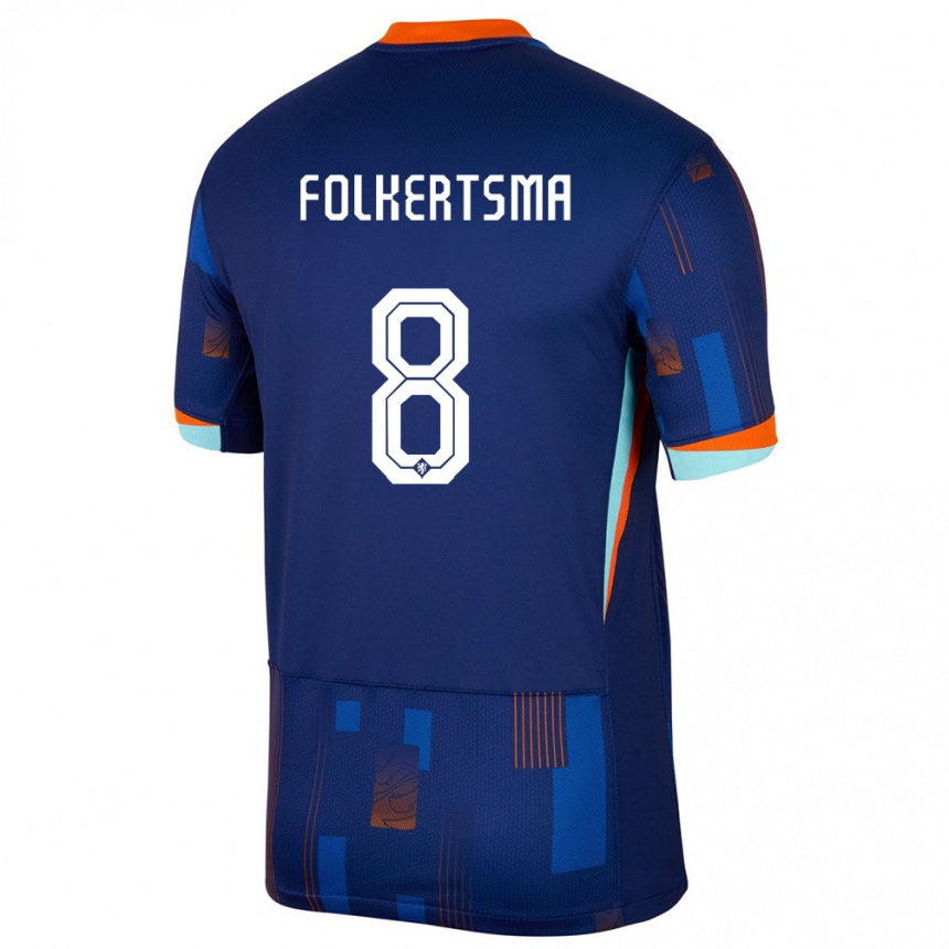 Kids Football Netherlands Sisca Folkertsma #8 Blue Away Jersey 24-26 T-Shirt Canada