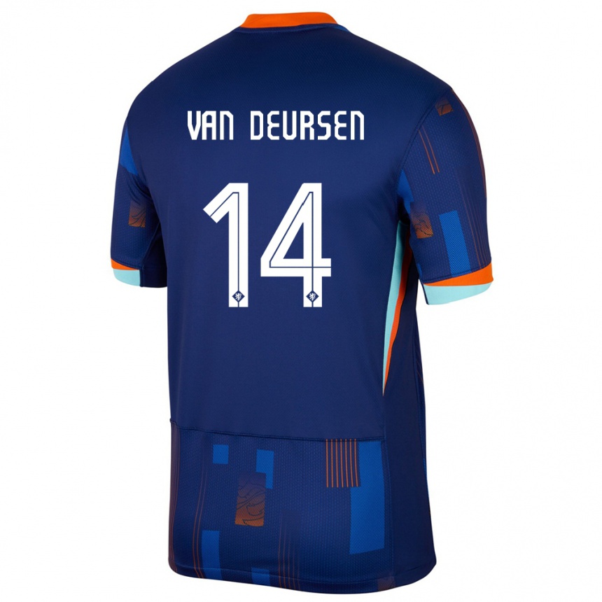 Kids Football Netherlands Eva Van Deursen #14 Blue Away Jersey 24-26 T-Shirt Canada