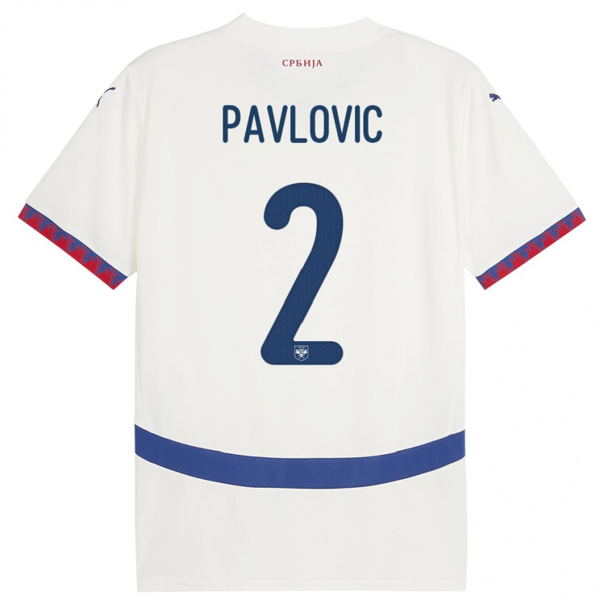 Kids Football Serbia Strahinja Pavlovic #2 White Away Jersey 24-26 T-Shirt Canada