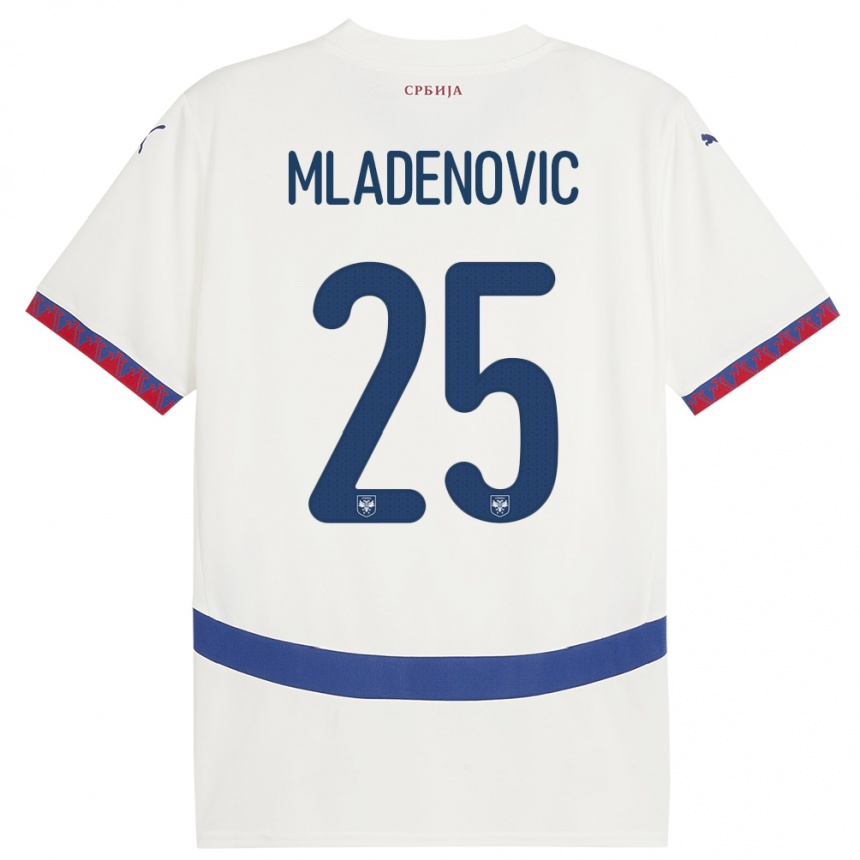 Kids Football Serbia Filip Mladenovic #25 White Away Jersey 24-26 T-Shirt Canada