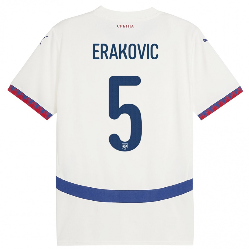 Kids Football Serbia Strahinja Erakovic #5 White Away Jersey 24-26 T-Shirt Canada