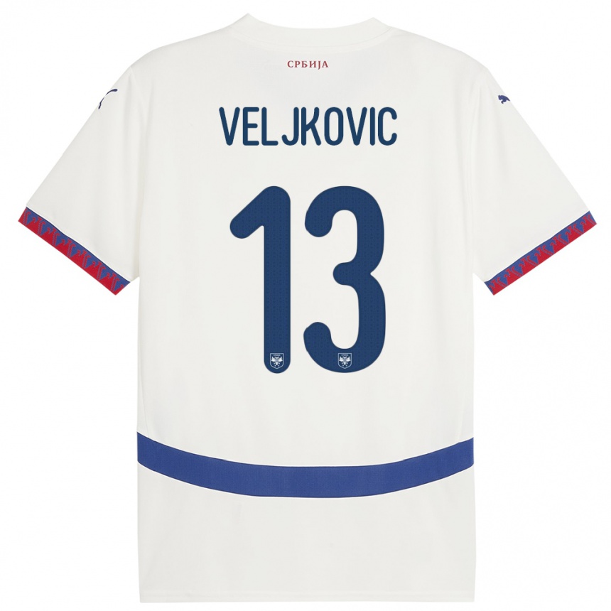 Kids Football Serbia Milos Veljkovic #13 White Away Jersey 24-26 T-Shirt Canada