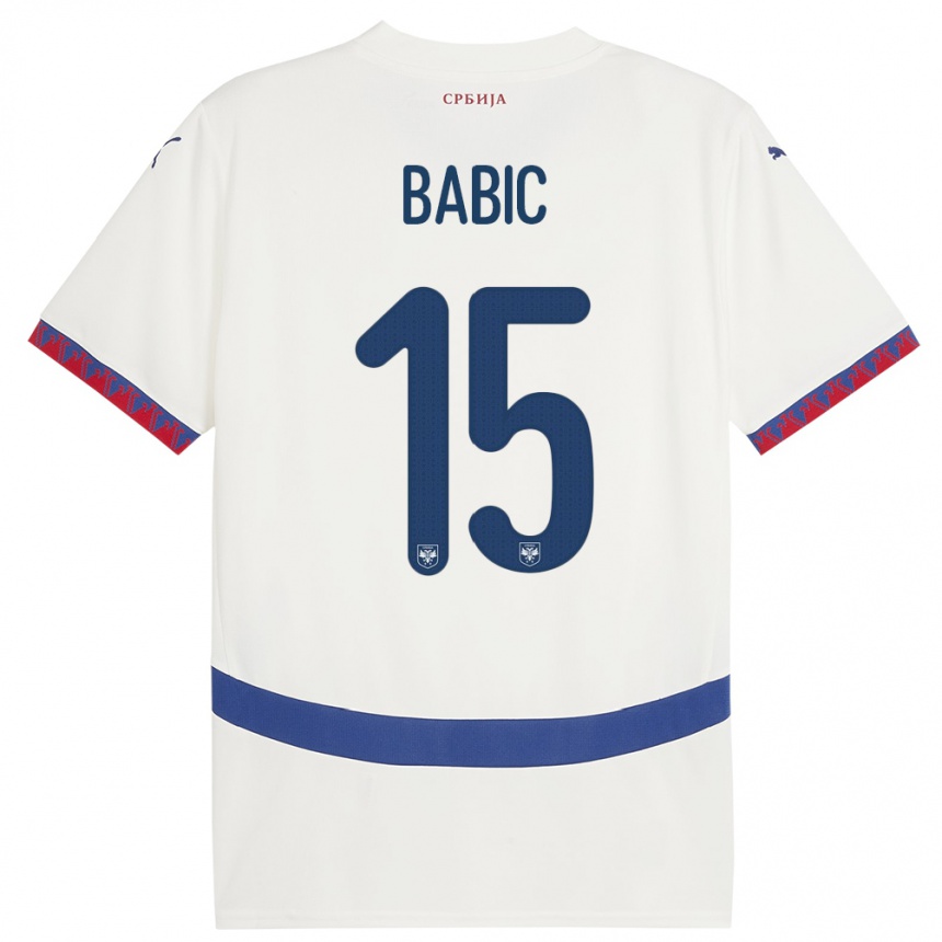 Kids Football Serbia Srdjan Babic #15 White Away Jersey 24-26 T-Shirt Canada