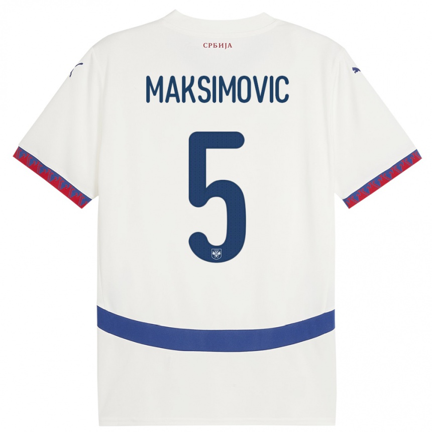 Kids Football Serbia Nemanja Maksimovic #5 White Away Jersey 24-26 T-Shirt Canada