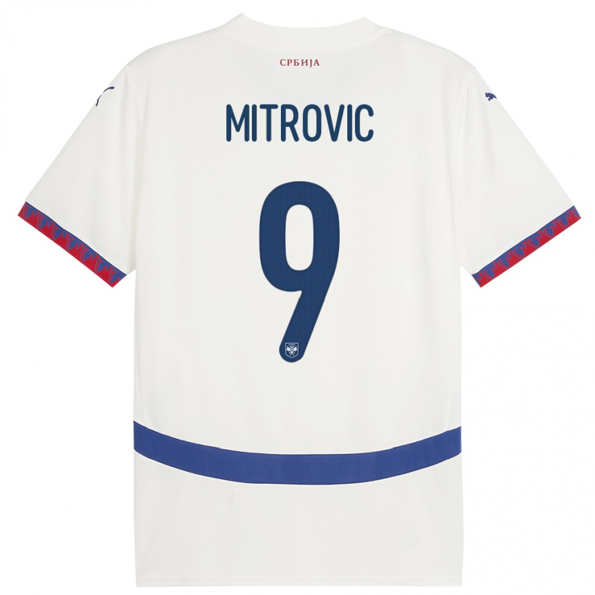 Kids Football Serbia Aleksandar Mitrovic #9 White Away Jersey 24-26 T-Shirt Canada