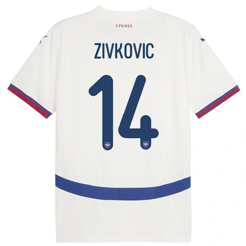 Kids Football Serbia Andrija Zivkovic #14 White Away Jersey 24-26 T-Shirt Canada