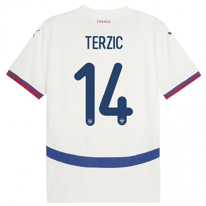 Kids Football Serbia Aleksa Terzic #14 White Away Jersey 24-26 T-Shirt Canada