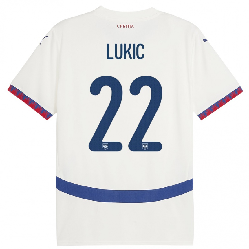 Kids Football Serbia Sasa Lukic #22 White Away Jersey 24-26 T-Shirt Canada