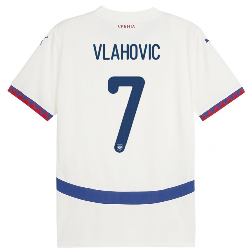 Kids Football Serbia Dusan Vlahovic #7 White Away Jersey 24-26 T-Shirt Canada