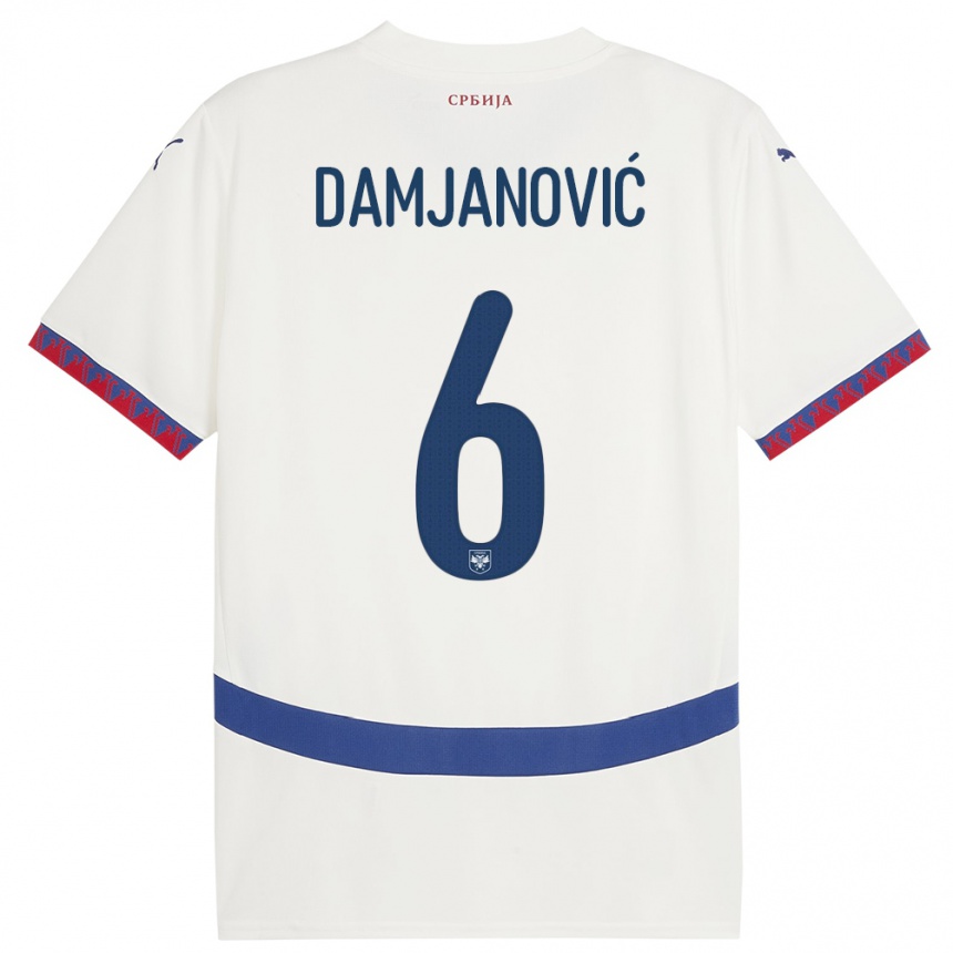 Kids Football Serbia Nevena Damjanovic #6 White Away Jersey 24-26 T-Shirt Canada