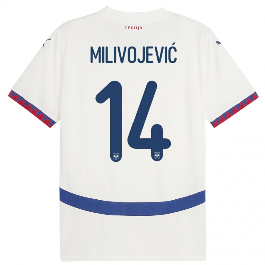 Kids Football Serbia Vesna Milivojevic #14 White Away Jersey 24-26 T-Shirt Canada