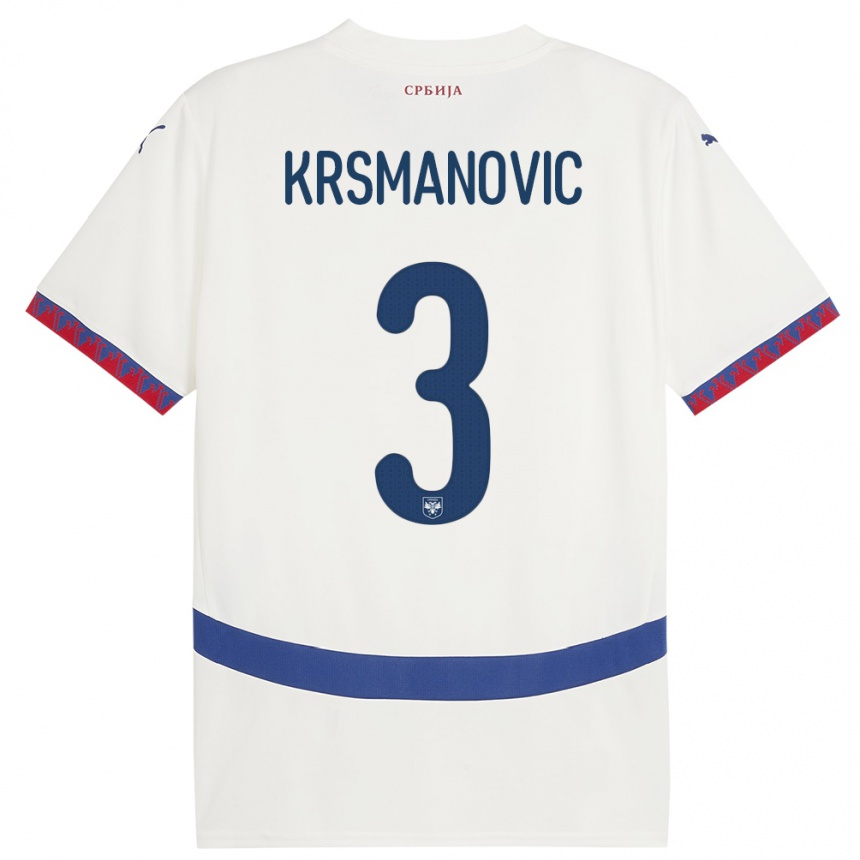 Kids Football Serbia Nemanja Krsmanovic #3 White Away Jersey 24-26 T-Shirt Canada