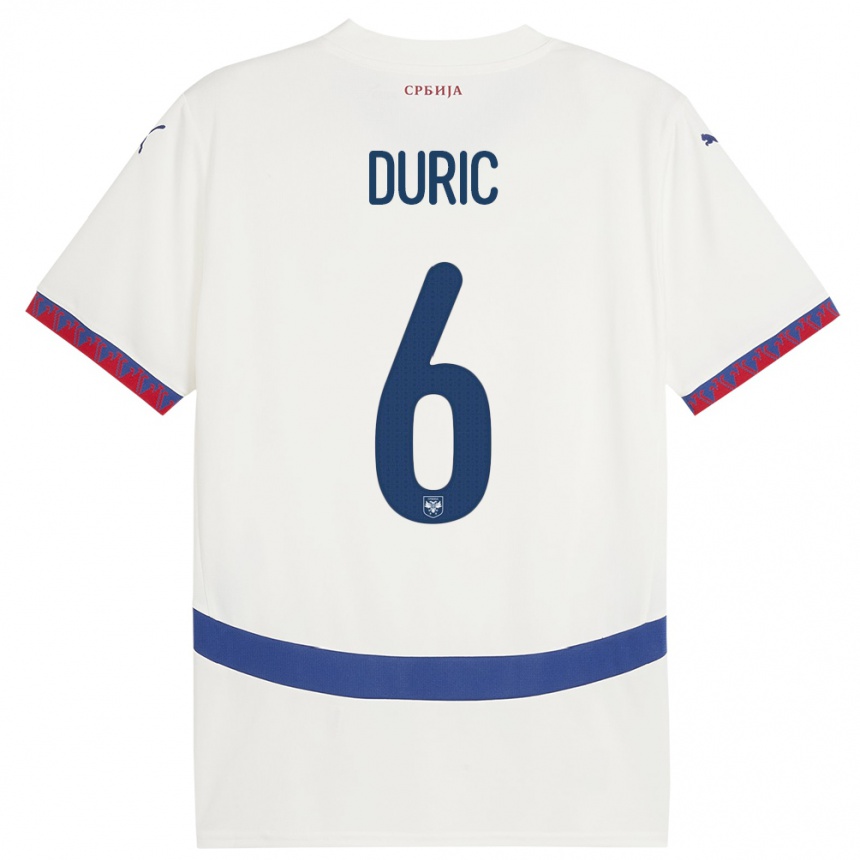 Kids Football Serbia Andrej Duric #6 White Away Jersey 24-26 T-Shirt Canada