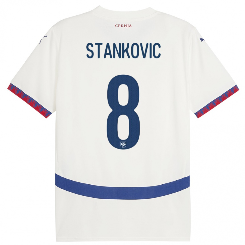 Kids Football Serbia Nikola Stankovic #8 White Away Jersey 24-26 T-Shirt Canada