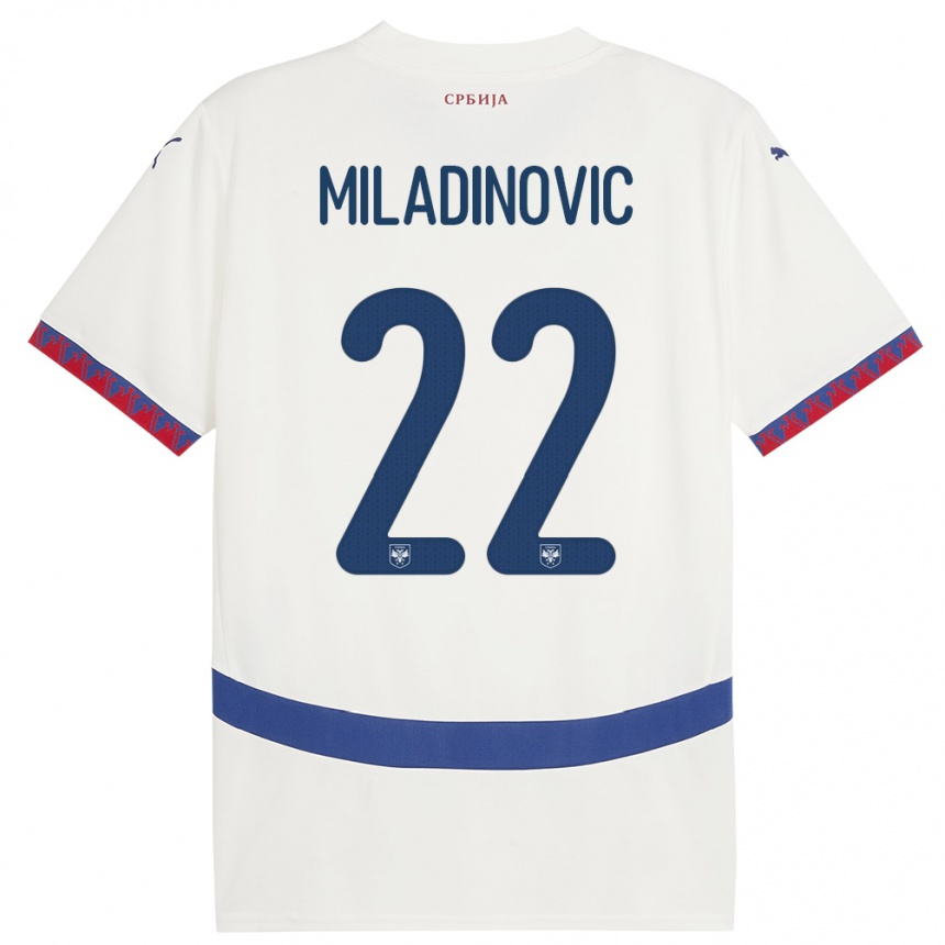 Kids Football Serbia Igor Miladinovic #22 White Away Jersey 24-26 T-Shirt Canada