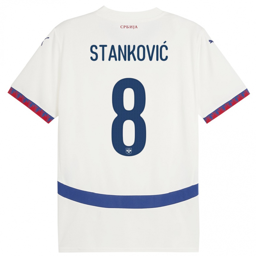 Kids Football Serbia Aleksandar Stankovic #8 White Away Jersey 24-26 T-Shirt Canada