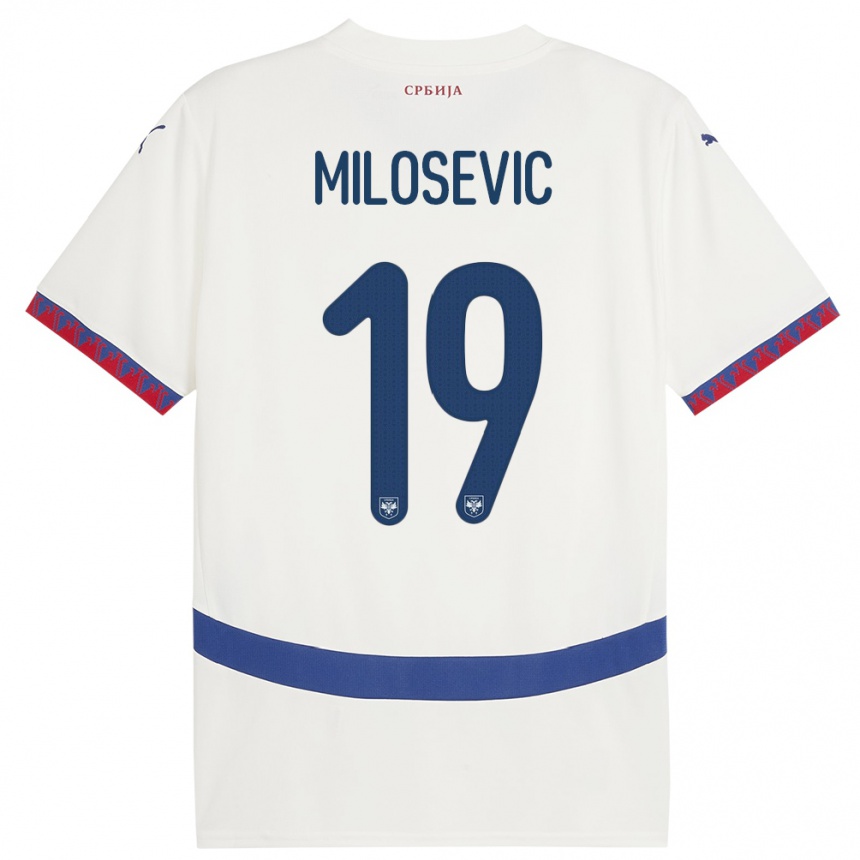 Kids Football Serbia Jovan Milosevic #19 White Away Jersey 24-26 T-Shirt Canada