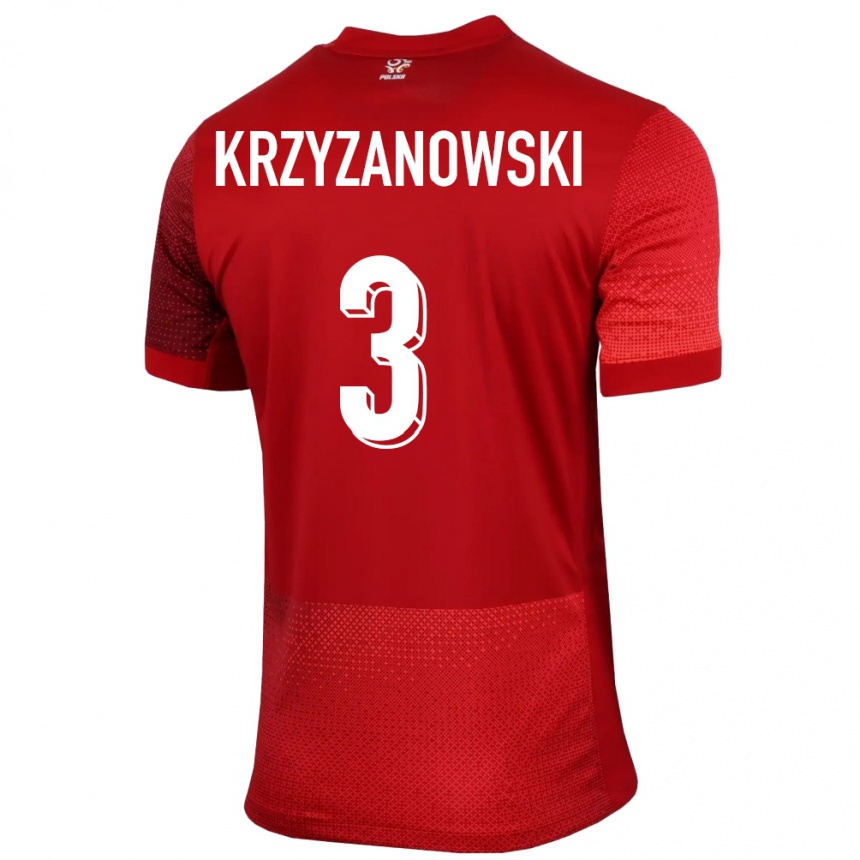 Kids Football Poland Jakub Krzyzanowski #3 Red Away Jersey 24-26 T-Shirt Canada