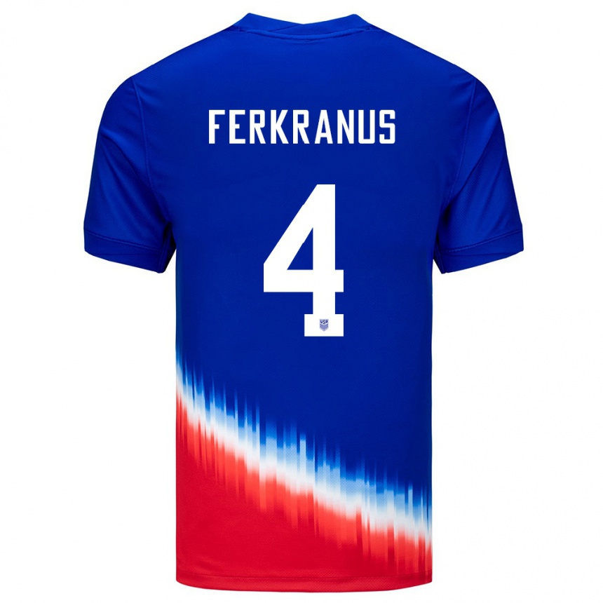 Kids Football United States Marcus Ferkranus #4 Blue Away Jersey 24-26 T-Shirt Canada