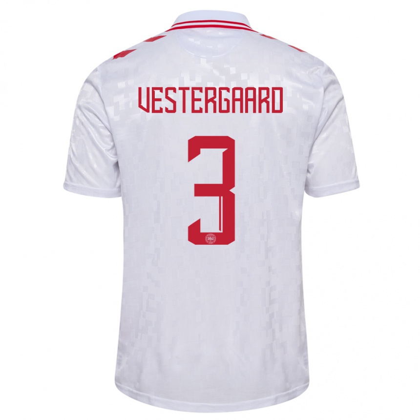 Kids Football Denmark Jannik Vestergaard #3 White Away Jersey 24-26 T-Shirt Canada