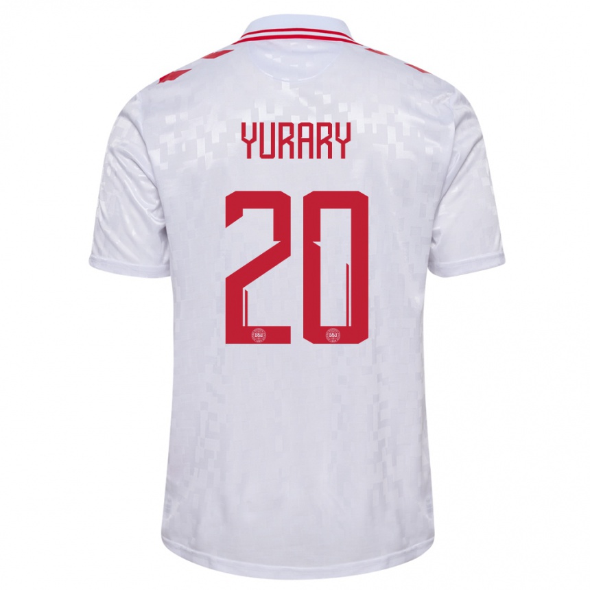 Kids Football Denmark Yussuf Poulsen #20 White Away Jersey 24-26 T-Shirt Canada