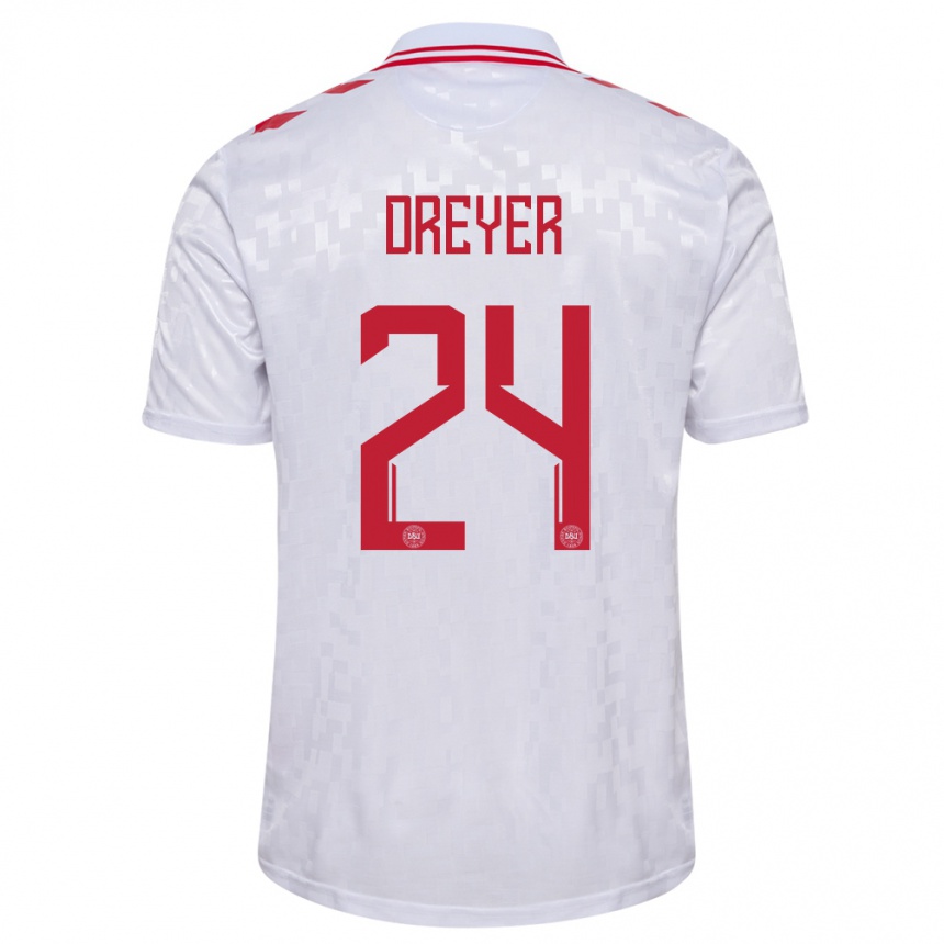 Kids Football Denmark Anders Dreyer #24 White Away Jersey 24-26 T-Shirt Canada