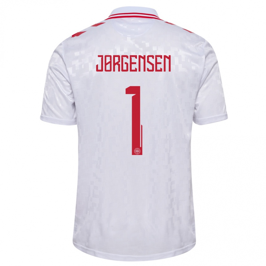 Kids Football Denmark Filip Jørgensen #1 White Away Jersey 24-26 T-Shirt Canada