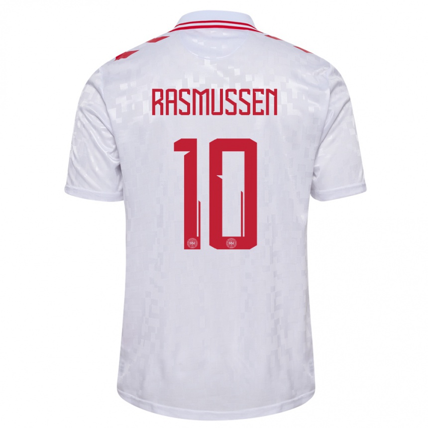 Kids Football Denmark Christian Rasmussen #10 White Away Jersey 24-26 T-Shirt Canada