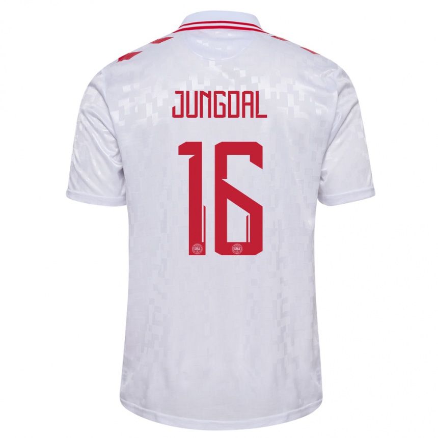 Kids Football Denmark Andreas Jungdal #16 White Away Jersey 24-26 T-Shirt Canada