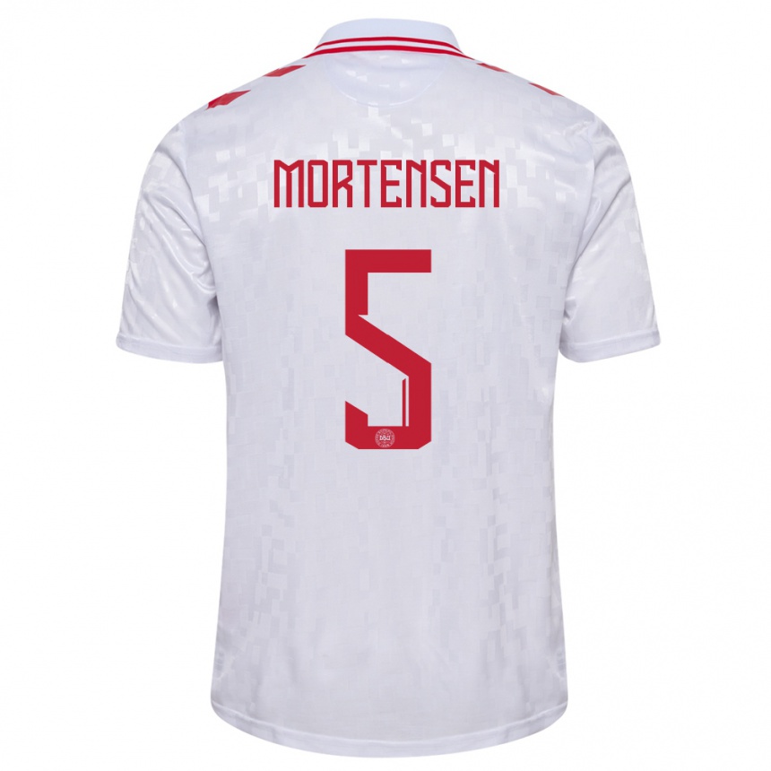 Kids Football Denmark Gustav Mortensen #5 White Away Jersey 24-26 T-Shirt Canada