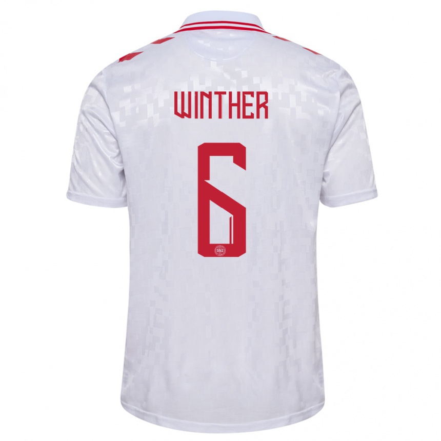 Kids Football Denmark Casper Winther #6 White Away Jersey 24-26 T-Shirt Canada