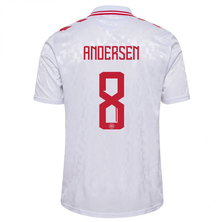 Kids Football Denmark Silas Andersen #8 White Away Jersey 24-26 T-Shirt Canada