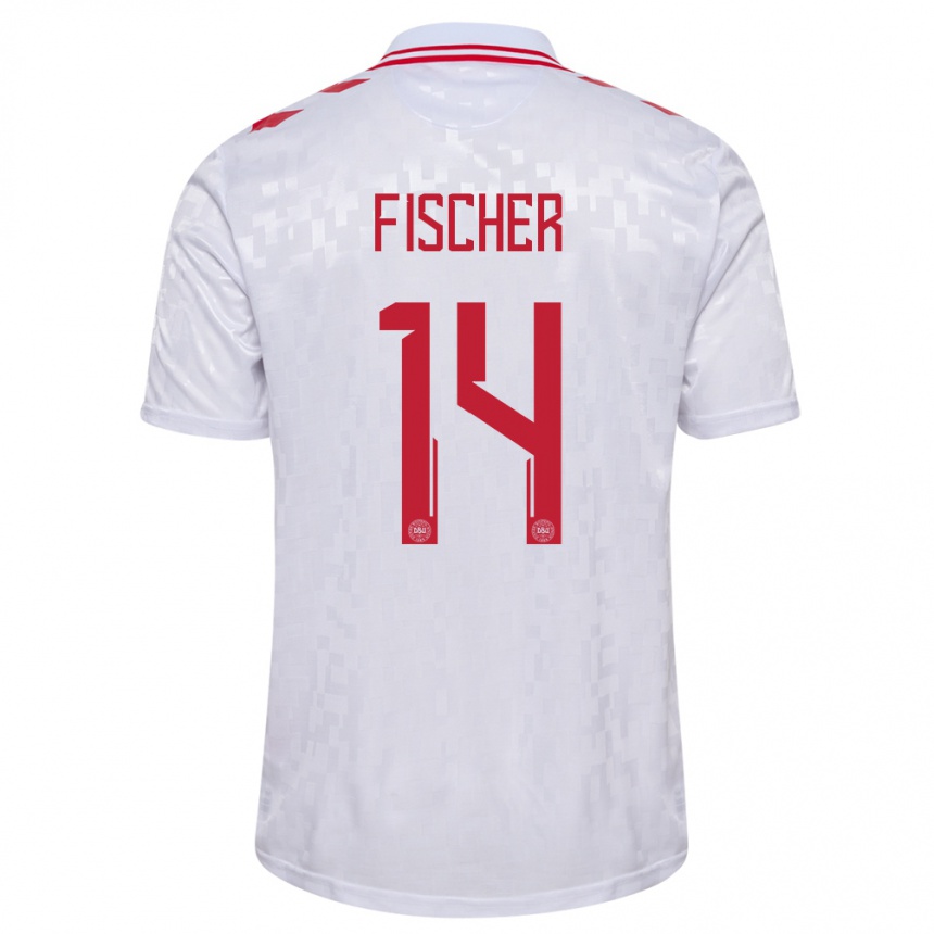 Kids Football Denmark Mikkel Fischer #14 White Away Jersey 24-26 T-Shirt Canada