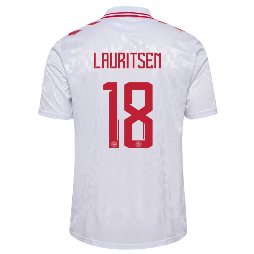 Kids Football Denmark Tobias Lauritsen #18 White Away Jersey 24-26 T-Shirt Canada