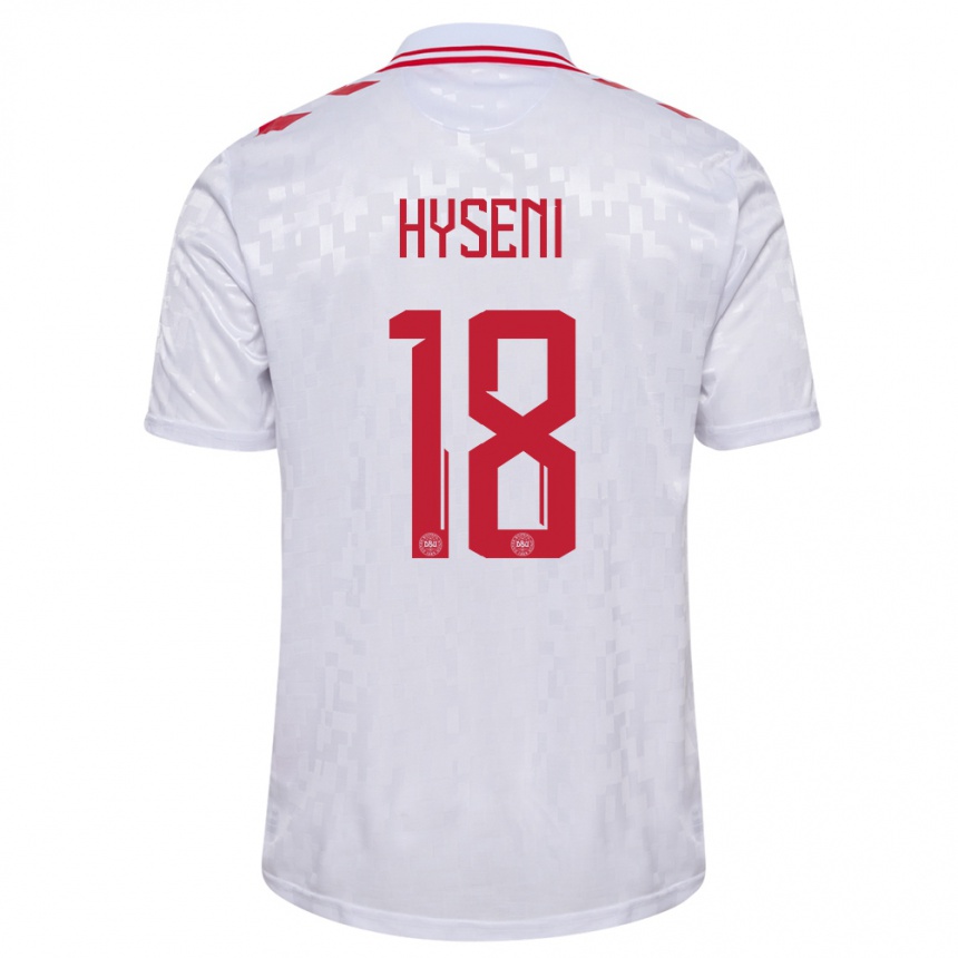 Kids Football Denmark Olti Hyseni #18 White Away Jersey 24-26 T-Shirt Canada