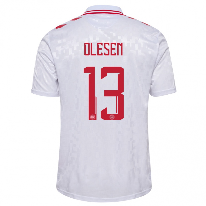 Kids Football Denmark Karoline Olesen #13 White Away Jersey 24-26 T-Shirt Canada