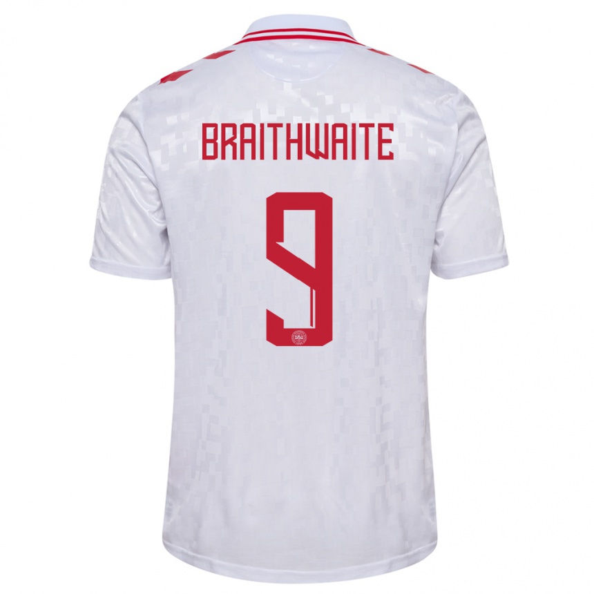 Kids Football Denmark Martin Braithwaite #9 White Away Jersey 24-26 T-Shirt Canada