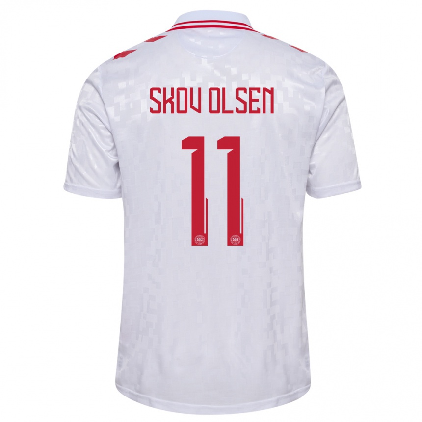 Kids Football Denmark Andreas Skov Olsen #11 White Away Jersey 24-26 T-Shirt Canada